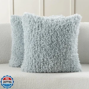 FUTEI Light Blue Decorative Throw Pillow Covers 16x16 Inch Set of 2,Soft Fluf - Picture 1 of 5