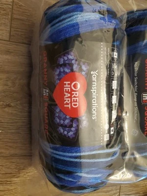 New 1 Skein Red Heart All In One Granny Square Yarn 8.8oz Black-Blue Beacon  - Image 1 of 3
