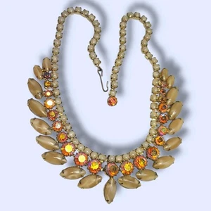 Collar llamativo vintage blanco firmado topacio aurora boreal estrás 16" - Imagen 1 de 10