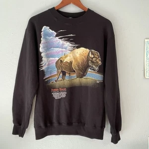 Felpa girocollo vintage Arlecchino bisonte americano animali della natura taglia L - Foto 1 di 6