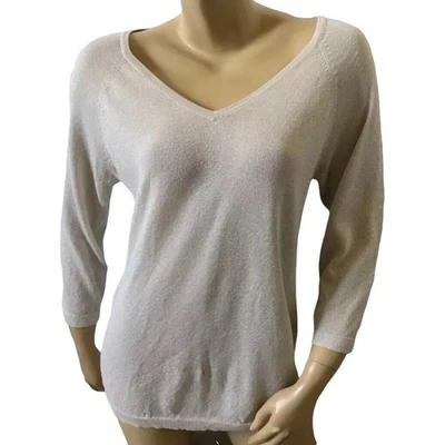 Peck & Peck Womens Size XL Sparkly Gold Sheer 3/4 Sleeve V Neck Sweater Shirt - Image 1 of 4