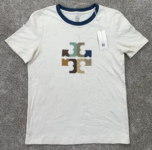 Tory Burch Shirt Women's Small Ivory Alders Logo Tee Short Sleeve  NEW MSRP $129 - Picture 1 of 9