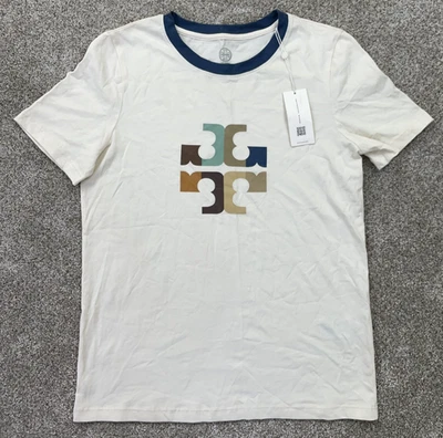 Tory Burch Shirt Women's Small Ivory Alders Logo Tee Short Sleeve  NEW MSRP $129 - Image 1 of 4