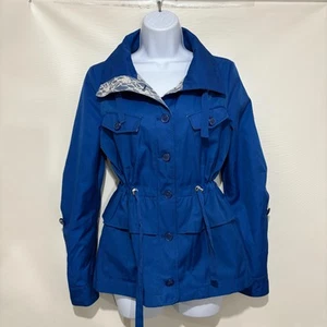 Betsey Johnson XS Royal Blue Peplum Cotton Blend Raincoat Jacket Water Resistant - Picture 1 of 7