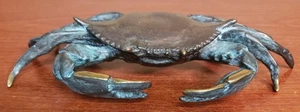 Vintage Bronze Crab Statue 8" Beach Deco interior Exterior Beach Solid Heavy - Picture 1 of 9
