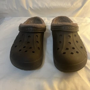 Crocs Baya Brown Fuzzy Furry Lined Classic Clogs Mens 13 - Picture 1 of 7