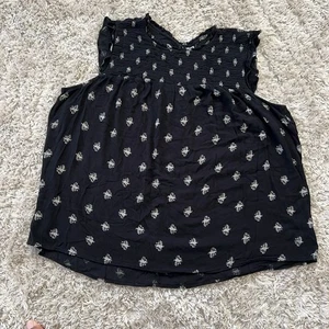 Old Navy Sleeveless Top Women's Size XL Floral Black High Neck Ruffle Tunic - Picture 1 of 6