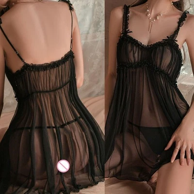 Seductive Lace Nightdress with Open Bra and Transparent Design for Women - Image 1 of 4