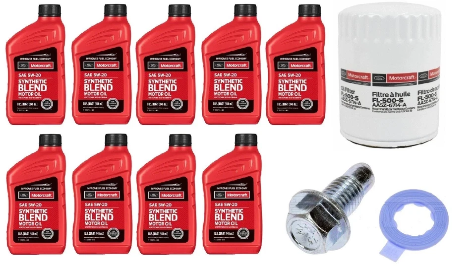 Kit de cambio de aceite Motorcraft 5W-20 con tapón de drenaje nuevo para Ford F-150 2011+ 5,0 L Foto 1 de 4