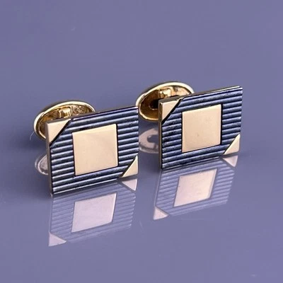 Square Lined Cufflinks Gold Tone Black Triangles Simple Pierre Cardin Vintage - Image 1 of 4