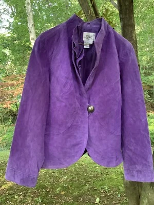 Chaqueta de mujer vintage años 90 "Live A Little" 100 % cuero lavanda talla L Foto 1 de 4