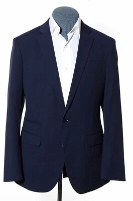 42R Slim-Fit J. Ferrar Dark-Blue Striped Rayon-Blend Blazer Jacket Sport Coat - Image 1 of 4