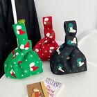 Christmas Stocking Knit Handbag High-capacity Tote Bag Knot Wrist Bag  Women