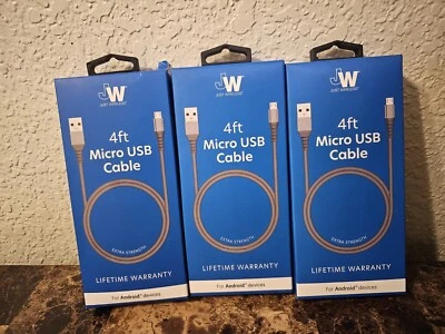 JUST WIRELESS JW 4 FT. MICRO USB CABLE FOR ANDROID DEVICES EXTRA STRENGTH 3 Pack - Image 1 of 2