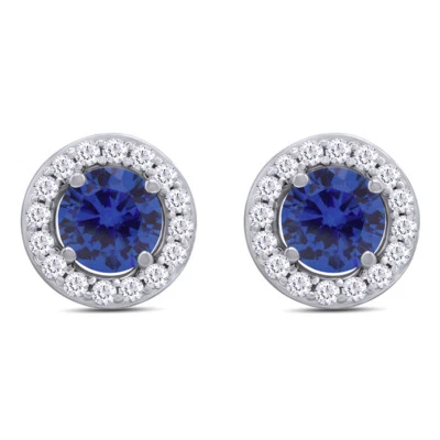 Aretes de plata de ley 925 con zafiro simulado y topacio blanco y circonita cúbica Foto 1 de 4