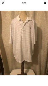 RALPH LAUREN MENS POLO GOLF SHIRT WHITE & BLUE STRIPED, SS, LARGE - Picture 1 of 3