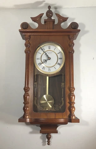 Strausbourg Manor Quartz Pendulum Chime Wall Clock Wood Case Japan Movement 25” Cover