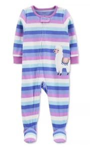 Carter's Baby Girls Striped Fleece Llama Footie Pajamas - Picture 1 of 4