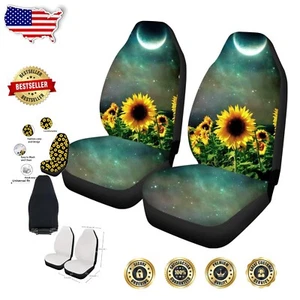 Stylish Moon & Sunflower Print Car Seat Covers - Easy to Install 2-Piece Set - Picture 1 of 8