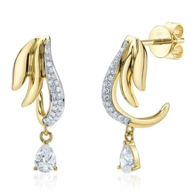 Pear Cut Diamond 14K Gold Drop Earrings Dangle Natural Certified 0.50 CTW - Image 1 of 2