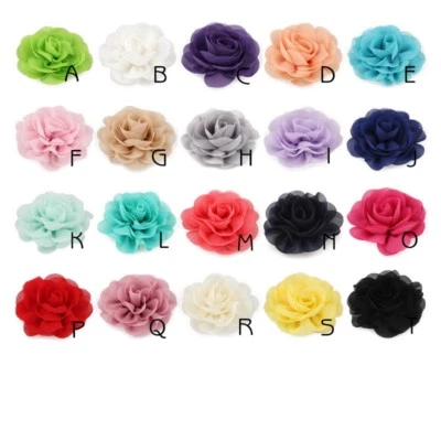 30pcs 8.5cm Chiffon Petals Poppy Rolled Rose Fabric Flower For Baby Hair Clips - Image 1 of 4