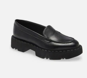 AQUATALIA Hayley Water Resistant Platform Loafers In Black Leather Sz 8 New - Picture 1 of 8