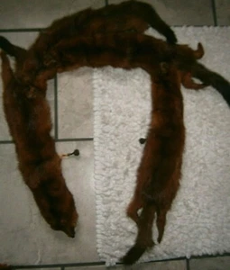 Vintage glazed Mink Fur Wrap Collar Stole 1940’s  4 Pelts + 5 craft pieces  - Picture 1 of 8
