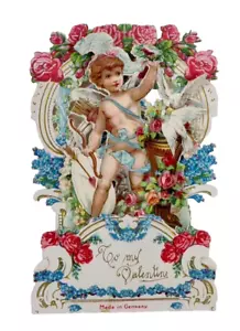 To My Valentine Card Cupid Doves Flowers Die Cut Fold Out Germany #84 - Picture 1 of 8