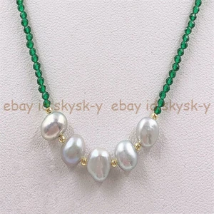 3mm Faceted Green Spinel 5 Pcs 7-8mm Gray Baroque Pearl Necklace 18'' - Picture 1 of 5