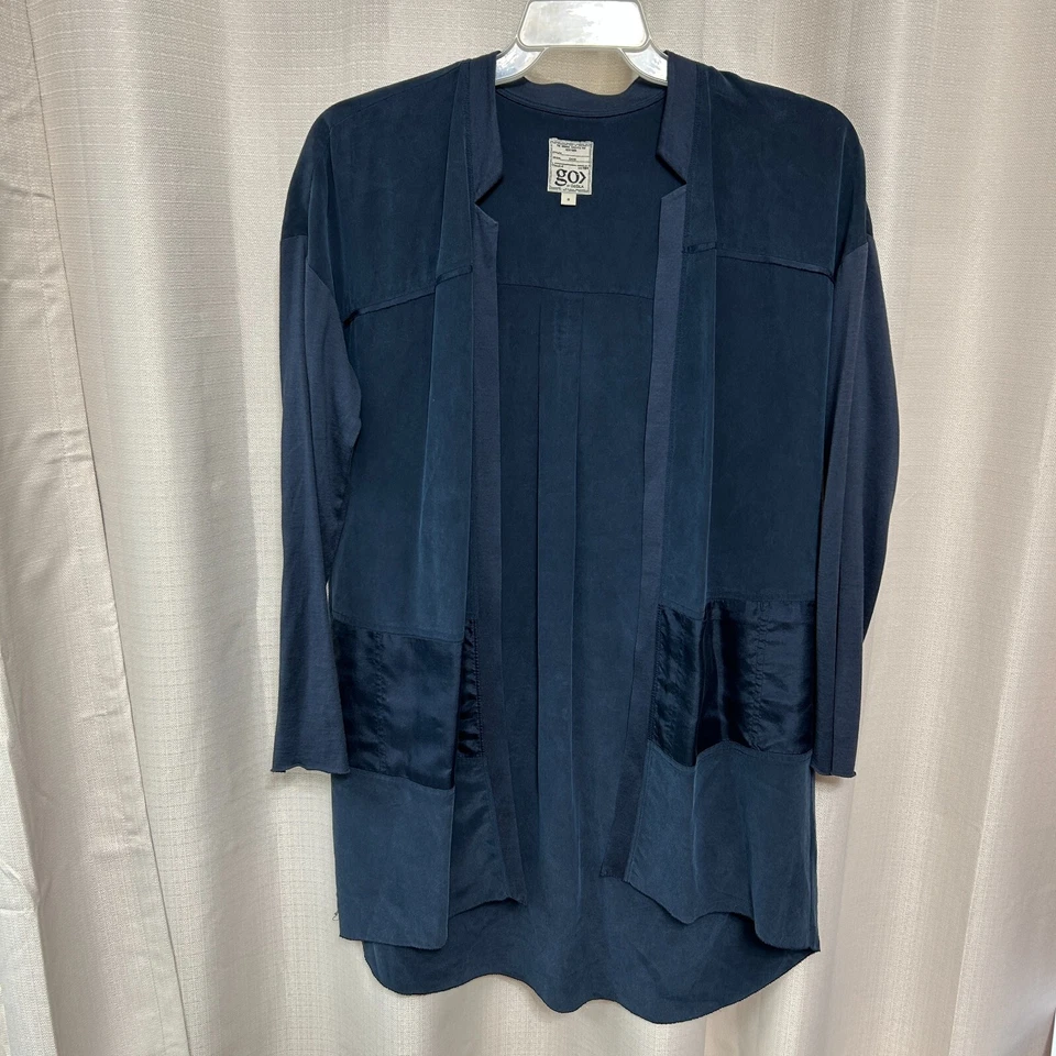 Go By Go шелк 3/4 рукав куртка кардиган верхний женский размер маленький темно-синий - Изображение 1 из 4