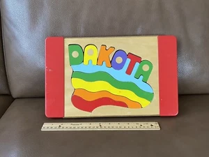 Vintage Personalized Name Dakota Wood Puzzle Step Stool ~ 15” X 9” X 7” ~ 1990s - Picture 1 of 11
