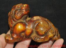3"Collect old China Ancient amber Carved Brave troops Pixiu Beast statue