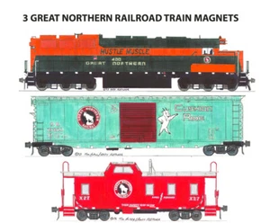 Great Northern SD45 Hustle Muscle, 50' box car & caboose 3 magnets Andy Fletcher - Picture 1 of 1