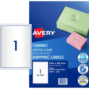 Avery Crystal Clear Laser Address Labels 199.6x289.1mm 1UP 10 Labels 10 Sheets - Picture 1 of 1