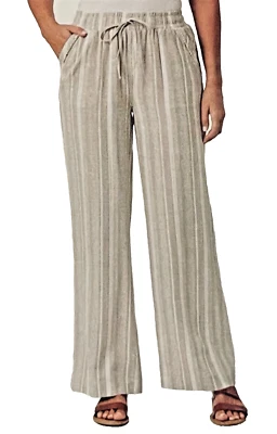 PANTALONES Briggs TAN RAYAS Mezcla de Lino Pierna Ancha Talla XL (34x30) Nuevos con Etiquetas Foto 1 de 3