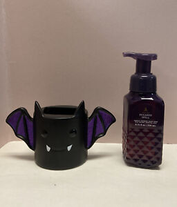 Bath & Body Works Bat Halloween Soap Holder Black Purple Glitter & Hand Soap NWT