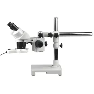 AmScope 10X-15X-30X-45X Stereo Microscope on Single-Arm Boom with Ring Light - Picture 1 of 8