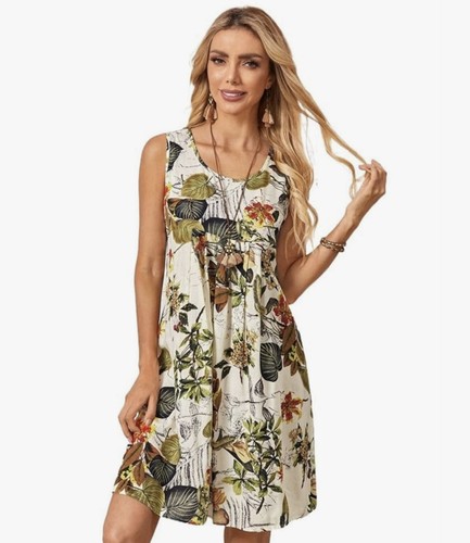 OFF WHITE Abito tubino tropicale Emery Rose 100% viscosa taglia XXL spiaggia vacanza floreale corto