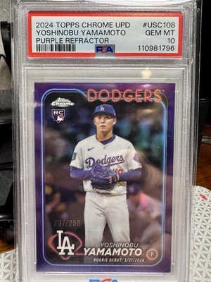 2024 TOPPS CHROME UPDATE PURPLE REFRACTOR /250 YOSHINOBU YAMAMOTO RC PSA 10 - Image 1 of 3