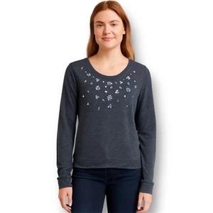 Hollister Pullover Sweatshirt meliert blau grau Pailletten Blumen Winter Preppy Gr. S - Bild 1 von 7