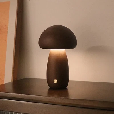 Mushroom Solid Wood LED Table Lamp Light Rechargeable Touch Control USB - image 1 of 3