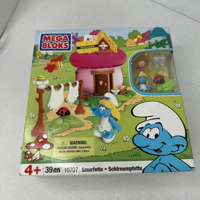 Sealed NEW Mega Bloks 10707 Smurfette Pink Mushroom House Smurfs Building Block - Image 1 of 4