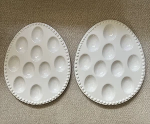 2 Porta Uovo Deviato Grande Ovale Ceramica Bianca Porta 11 Vacanze 11 " X 9" - Foto 1 di 7