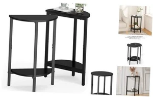 Side Tables Small End Tables, Set of 2 Half Round Side Table for Living Black - Picture 1 of 8