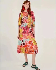 Monsoon Printed 3/4 Sleeve Shirred Dress Multi Size 14 - Picture 1 of 1