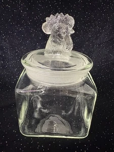VINTAGE Rooster Topped Glass Canister/Jar Clear - Picture 1 of 4
