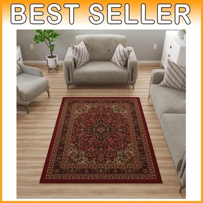 Alfombra oriental roja grande 5' x 6,6' - antideslizante, duradera Foto 1 de 4