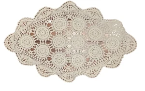 Creative Linen 13 1/2” X 11” OblongCrochet Lace Doily Beige 100% Cotton Handmade - Picture 1 of 1