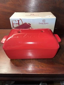 Emile Henry Red Ceramic Bread Loaf Baker 9.4-Inch Made In France with Lid In Box - Picture 1 of 8
