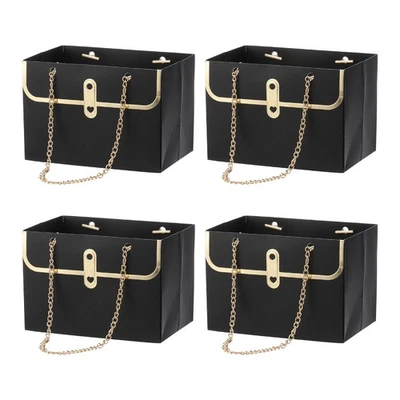 Bolsa de regalo de papel floral de 6x4x4 pulgadas, caja de almacenamiento de 4 piezas suministros para floristería envoltura, negra - Imagen 1 de 4